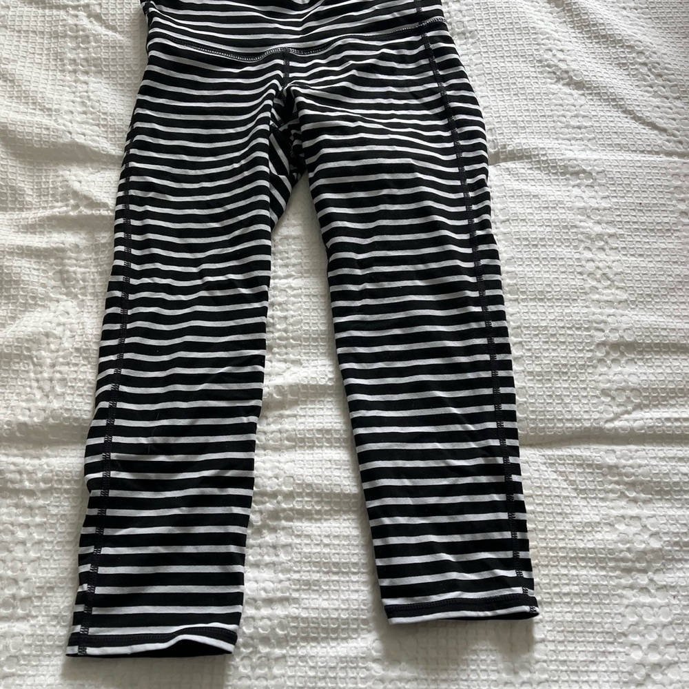 Athleta Black and White Striped Leggings